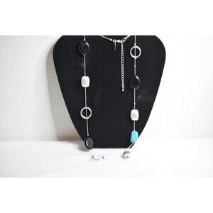 NY & Co. Vintage 80's Multi Color Beads Single Strand Silver Tone Necklace